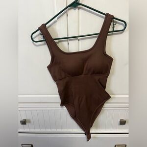 Brown Ribbed Bodysuit Small
